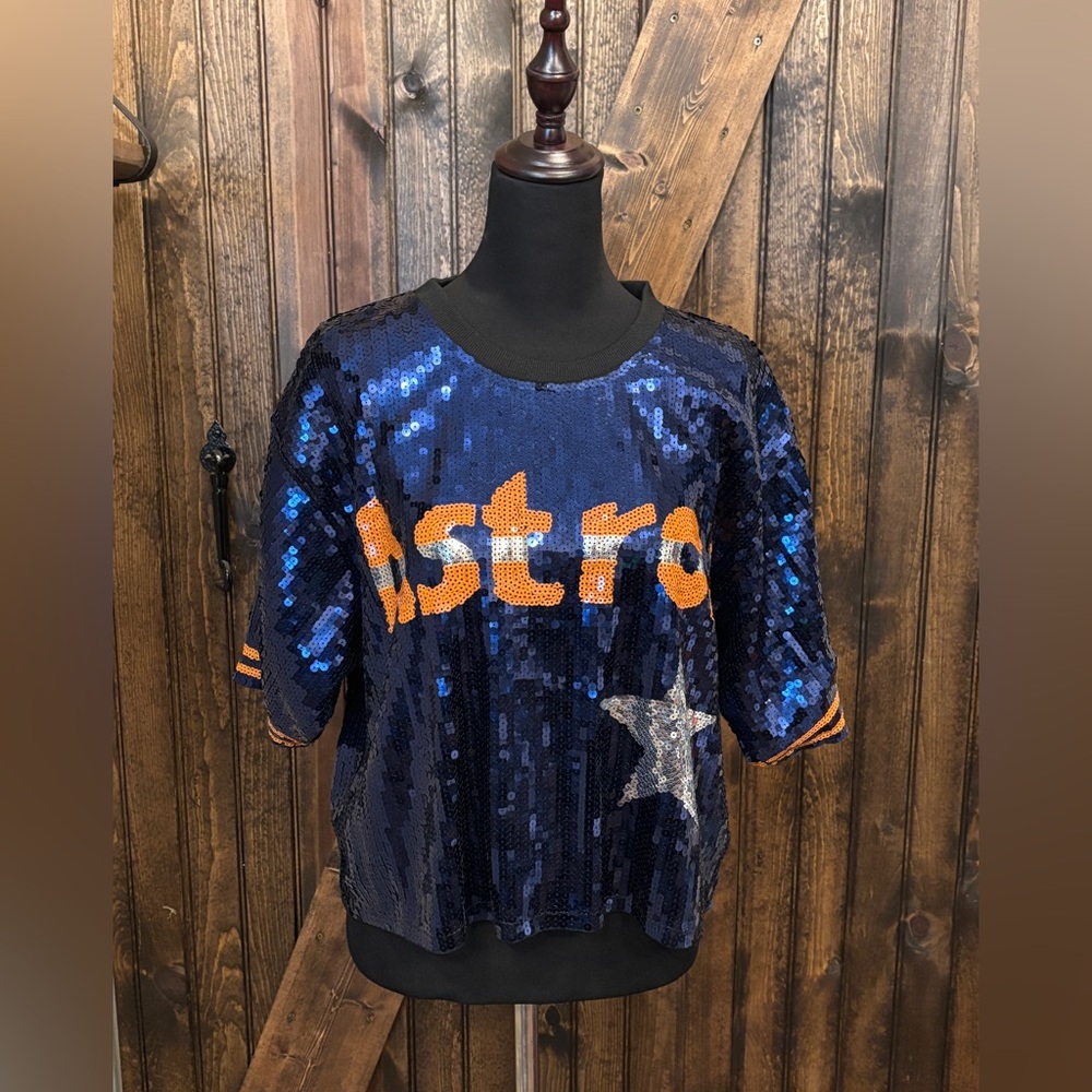 Women’s Astros Sequin Shirt - Blue and Orange